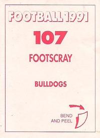 1991 Select AFL Stickers #107 Footscray Bulldogs Back